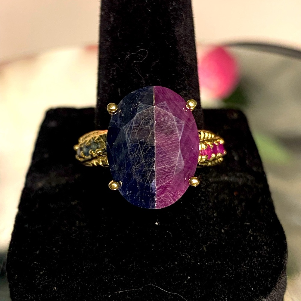 Vintage 14k Yellow Gold Sapphire & Ruby Ring